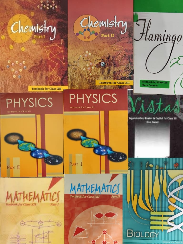 NCERT Class 12 Book Set Flamingo, Vistas, Mathematics 1&2, Chemistry 1&2, Physics 1&2, biology